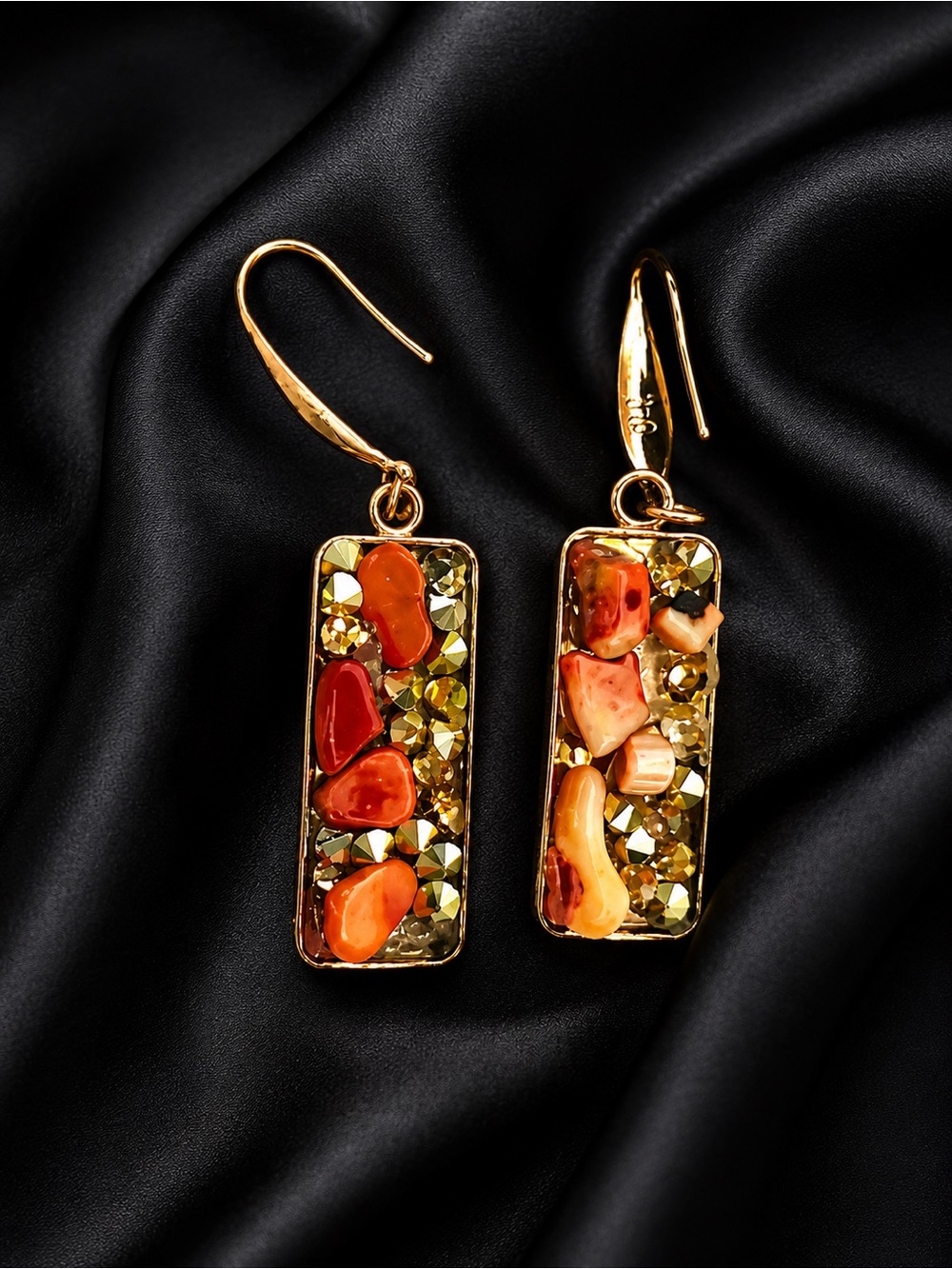 Red Jasper Mixed Stone Earrings Handmade Gemstone Dangle Modern Gift